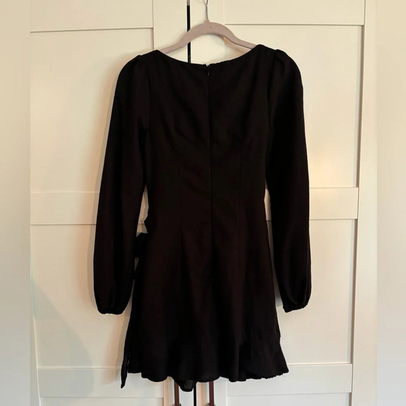 Princess Polly linen & cotton blend peplum tie dress in black size 2 - Picture 3 of 7